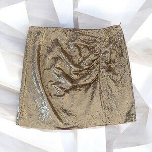 INC Gold Ruched Sequin Zip Skirt Size XXL